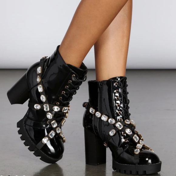 Wild Diva Black Patent Leather Gemstone Boots - Picture 16 of 16